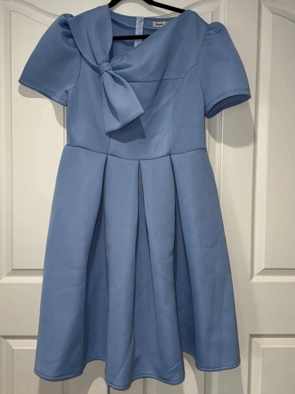 AOMEI women’s bow regular neck lantern, short sleeve A-line midi